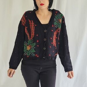 90s‎ Black Beaded Christmas Cardigan
